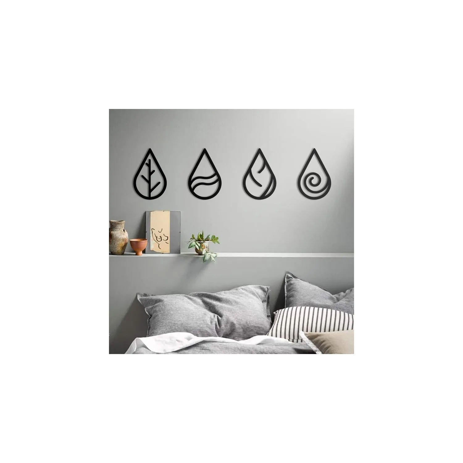 

İkonika The Source Of Life (Droplet) Air Water Fire Of Symbols Minimalist Design Black Matte Appearance Convenient Installation