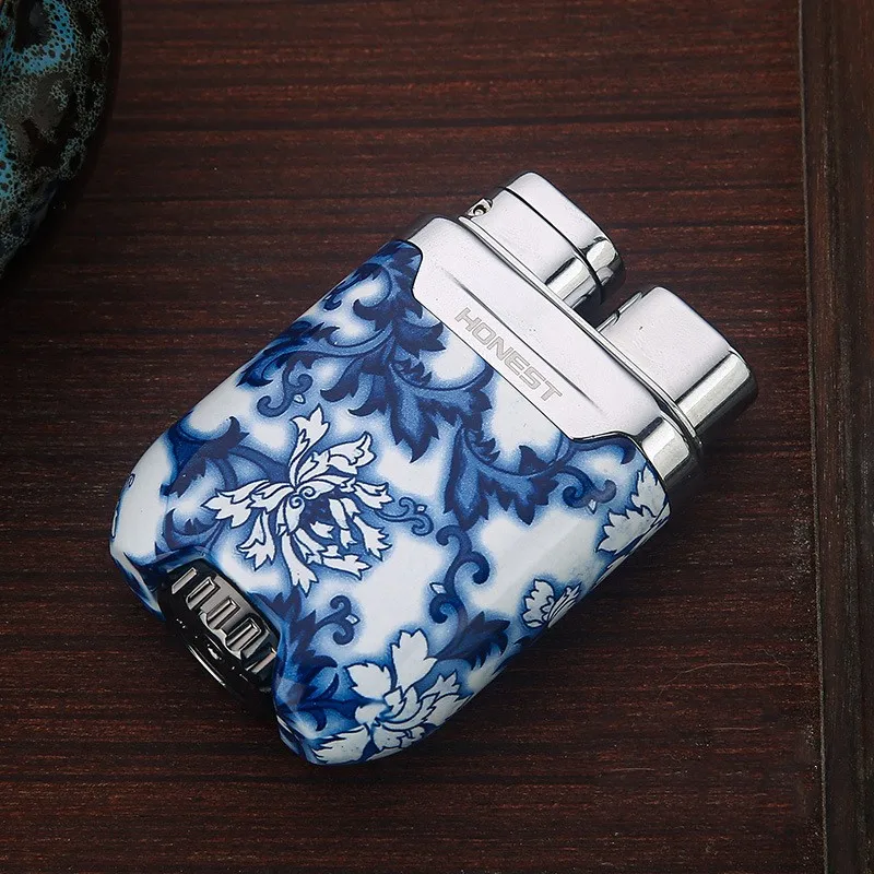 Celadon Lighters for Men Metal Electronic Ignition Jet Lighters Windproof Torch Smoking Gift