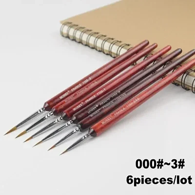 6pieces /lot 000#~3# Model DIY Pen Pointed Painting Brush Outline Pen Combo for Assembly Model Building Military Tool