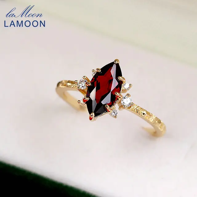 LAMOON Vintage Natural Garnet Rings For Women Natural Gemstone Luxury Wedding Engagement Ring 925 Sterling Silver Gold Plated 1