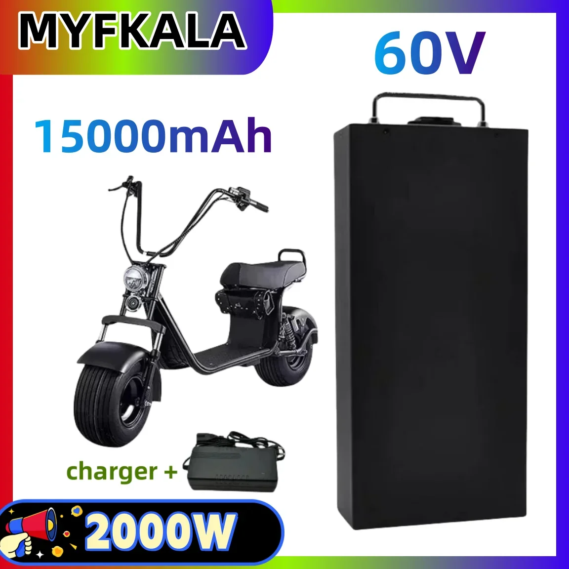 

Литиевая батарея для электромобиля 18650, 60 в 50 Ач, подходит для двухколесного складного электрического скутера Citycoco с зарядным устройством