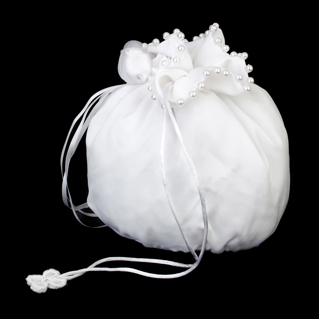 Sac à Main en Satin avec Perles et Strass pour Patients de Mariage, Accessoire en Ivoire pour Essentiels du Jour de Mariage, Interrupteur Cadeau pour Bonbons, 1 Pièce