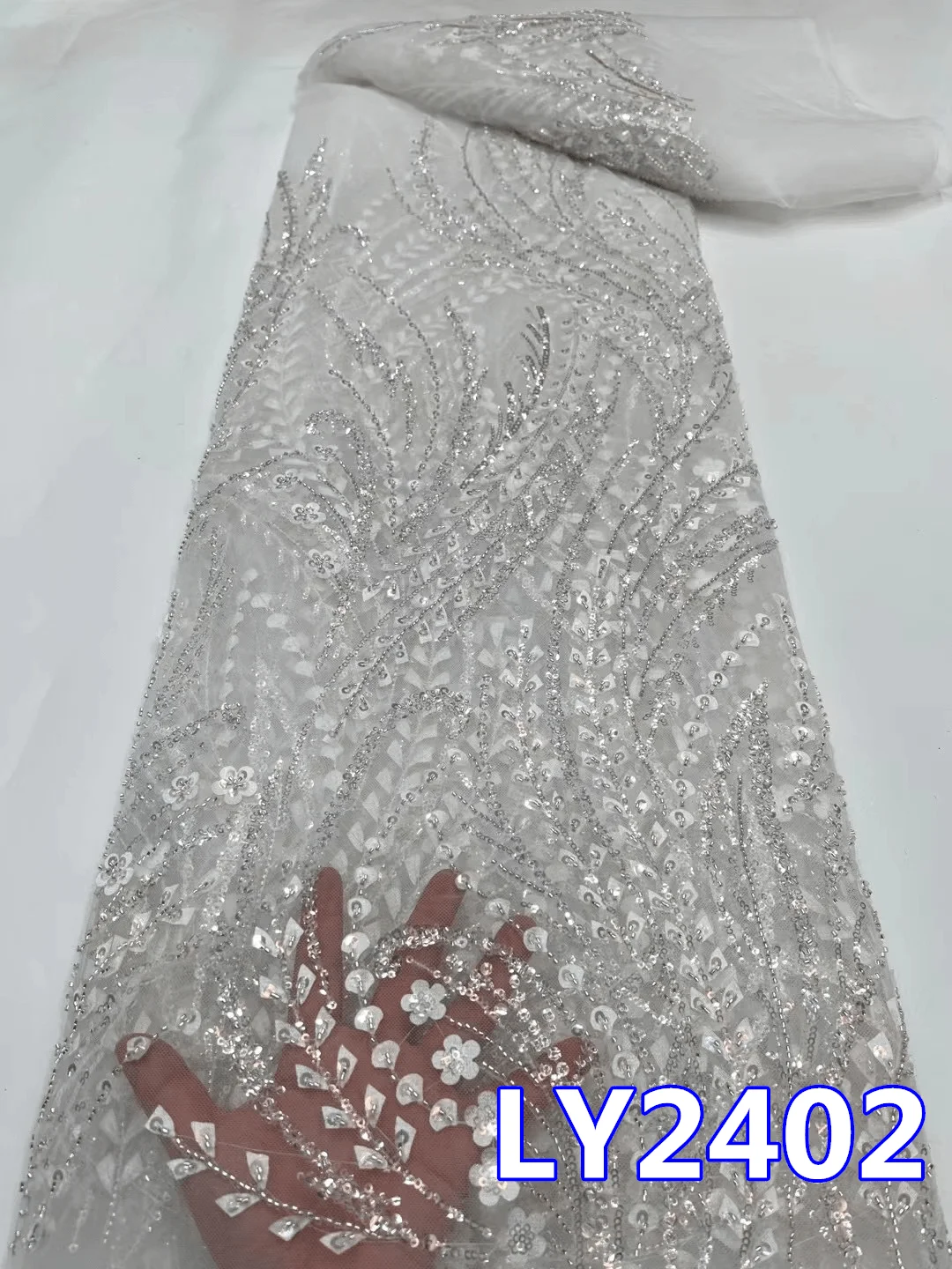 

Роскошная белая африканская кружевная ткань с блестками, отделанная бисером, модель 2023, нигерийская Свадебная вышивка для невесты, французский Тюль LY2402