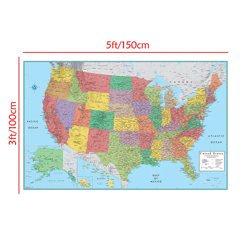 150*100cm Administrative Map of USA Wall Decorative Canvas Painting Art Poster and Prints Classroom Supplies Room Home Decor world map poster
