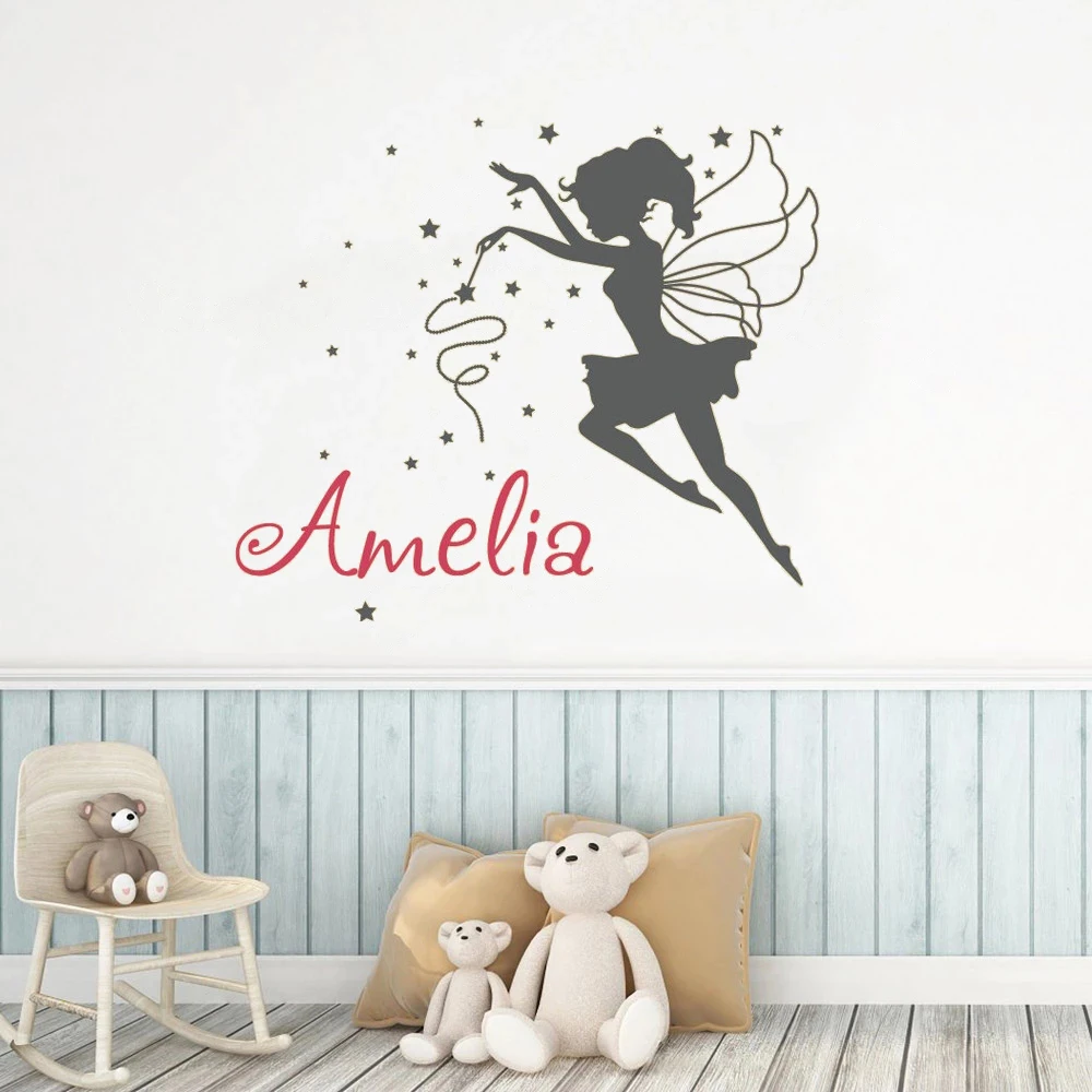 

Fairy Custom Name Wall Decals Vinyl Personnalité Stickers For Girl's Bedrooms Nursery Decor Murals Removable Poster HJ1574