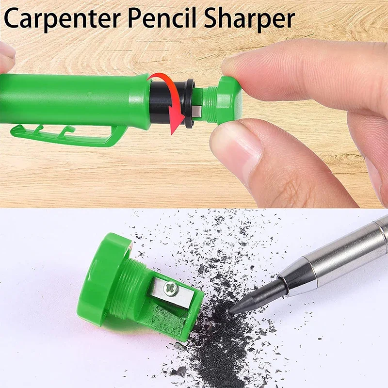 Solid Carpenter Pencil Set Built-in Sharpener Mechanical Pencil Marking Tool Kit with 6 Refill Leads for Woodworking Architect