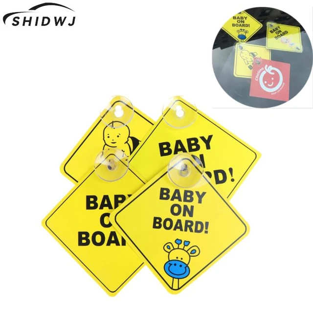 Panneau d'avertissement réfléchissant jaune pour bébé à bord, avec  ventouse, pour fenêtre de voiture, 12CM, 1 pièce - AliExpress