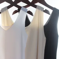 Jupon complet sans couture pour femmes, sous-jupe, grande taille, Sexy, col en V, sans manches, soie glacée, Ultra fin, robes complètes pour femmes 2