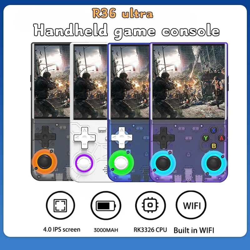 Consola de videojuegos Retro R36 Ultra portátil, pantalla IPS de 4,0 pulgadas, 128GB, juegos precargados, reproductor de bolsillo portátil con sistema Linux
