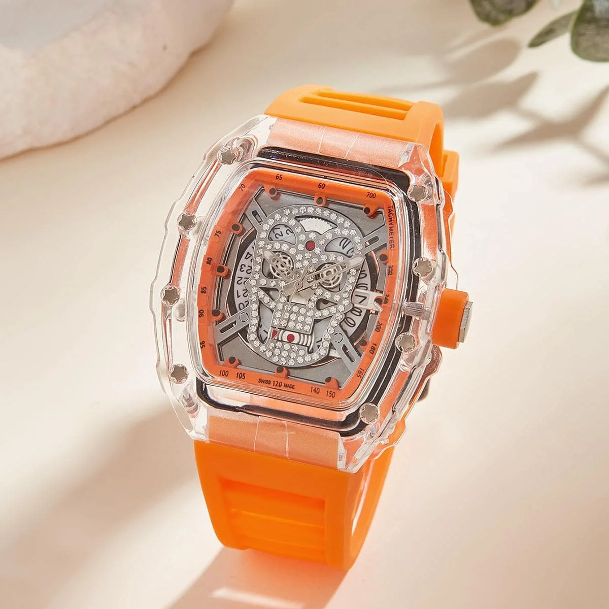 Fashion Personality Transparent Sport Retro Gear Machine Quartz Watch Alloy Diamond Rubber Band Quartz Watch 2023