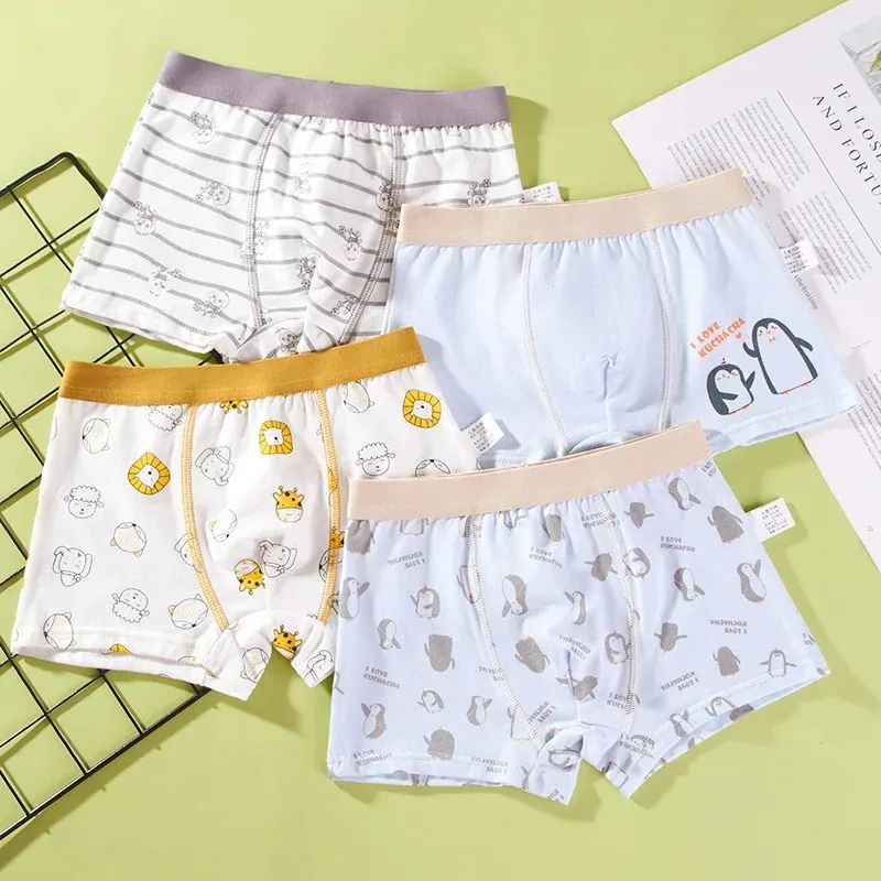 2/4 Pcs Boys Boxer Stes Briefs Kids Cotton Underwear Breathable Baby Underpants Teenager Cartoon Print Soft Children Panties New 2
