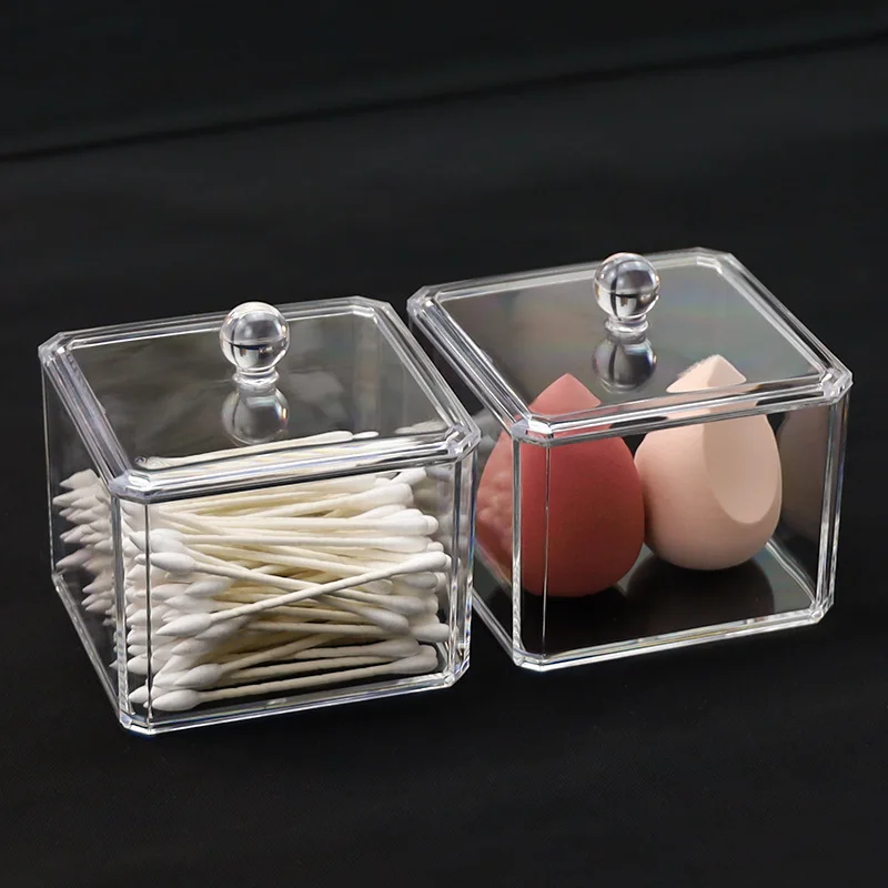 Acrylic Storage Box Bathroom Jar Makeup Organizer Cotton Round Pad Holder Cotton Swab Box Holder Dispenser 3