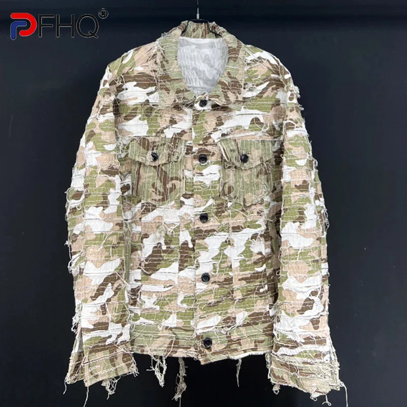 

PFHQ Men's Short Handsome Jackets Pockets Camouflage Stripes Autumn Trend Camping Vintage Personality Comfortable Coat 21Z2234