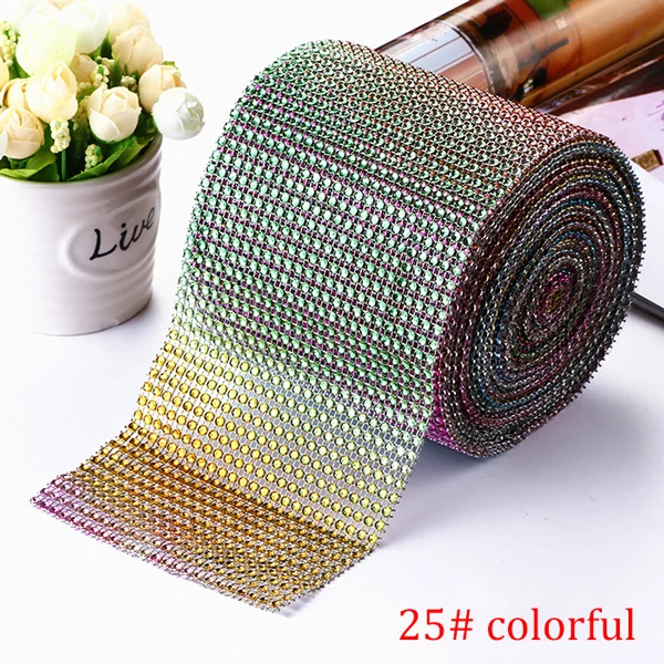 10-Yard Rhinestone Mesh Trim with 24 Rows for DIY Wedding and Party Decoration
