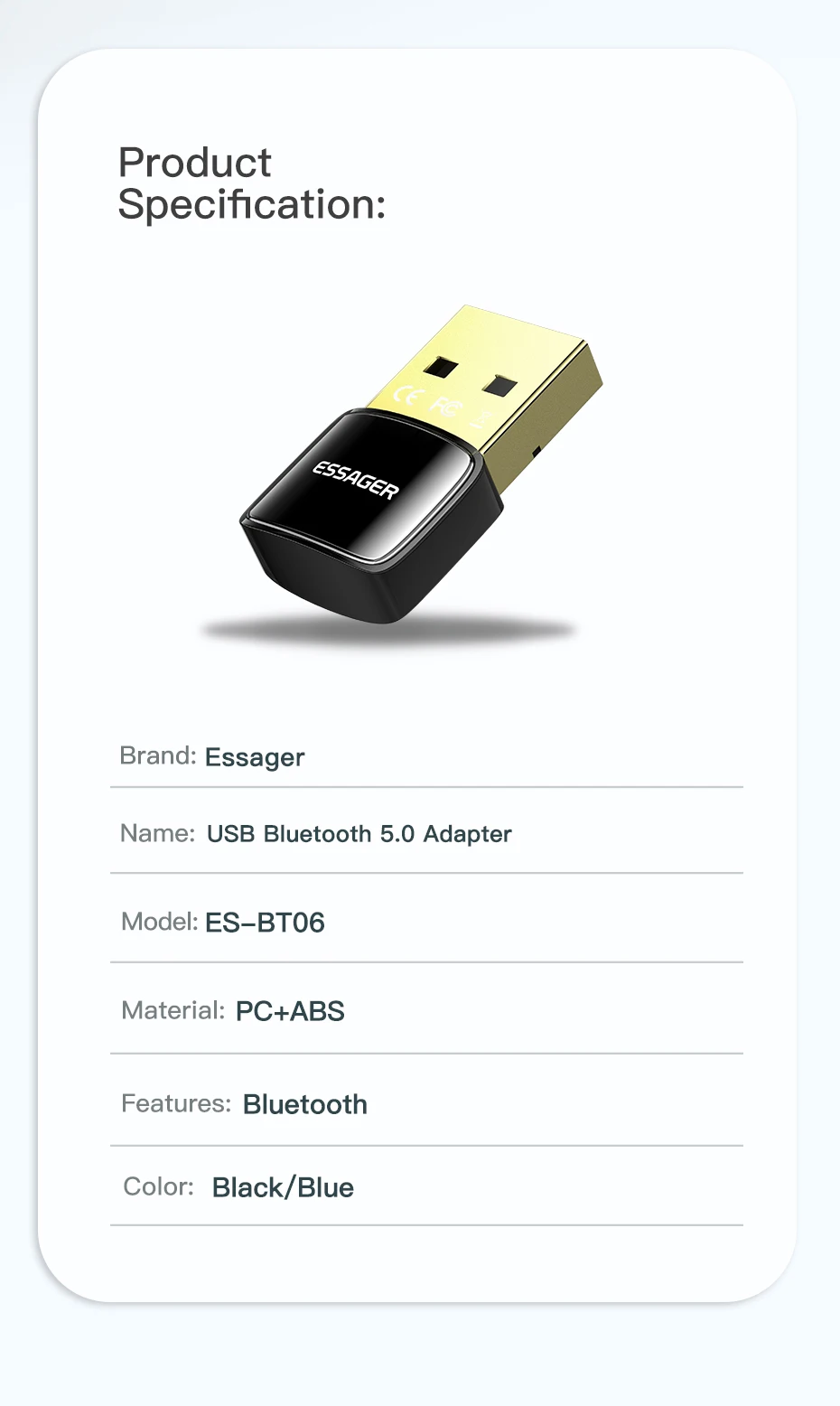 USB Bluetooth 5.0 Adapter Dongle for PC Laptop Speaker Wireless Mouse Earphone M