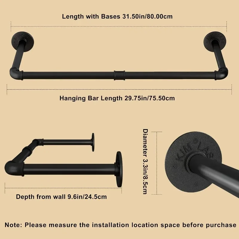 Wall Mounted Clothes Rack, 31.5in Industrial Pipe Wall Mount Clothing Rack, Space Saver Hanging Pipe Clothes Rack 2