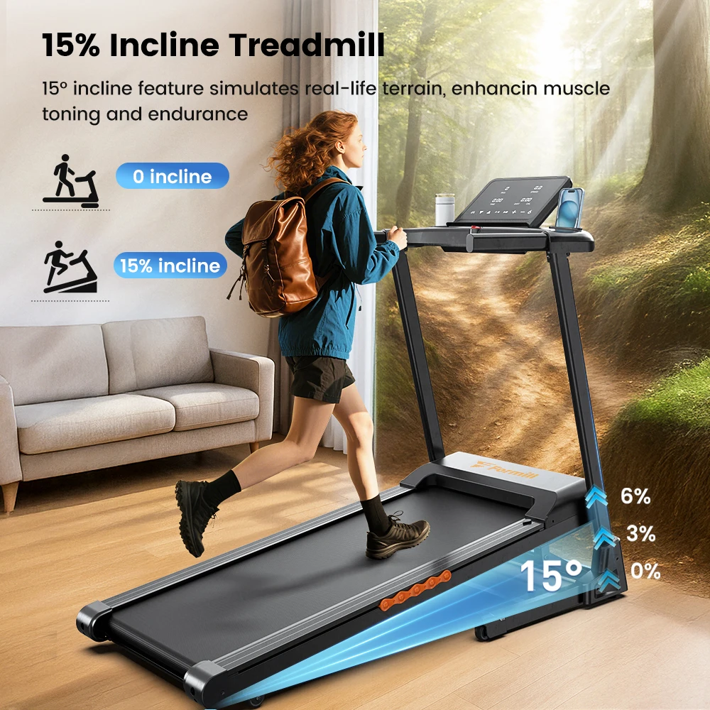 Tapis roulant Formill FT61 3.0HP Tapis roulant portatili per la casa Tappetino da passeggio con capacità di 330 libbre, tapis roulant pieghevole inclinato al 15%, display a LED - immagine 2