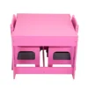 Three in one children's wooden table and two chairs, double-sided drawing table with storage space, blackboard, pink 4