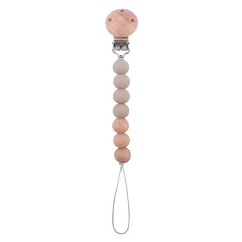 Pacifier Clips Silicone Beads Wooden Ring Pacifier Chain Infant Nipple Appease Soother Chain Clips Dummy Holder Nipple Clip
