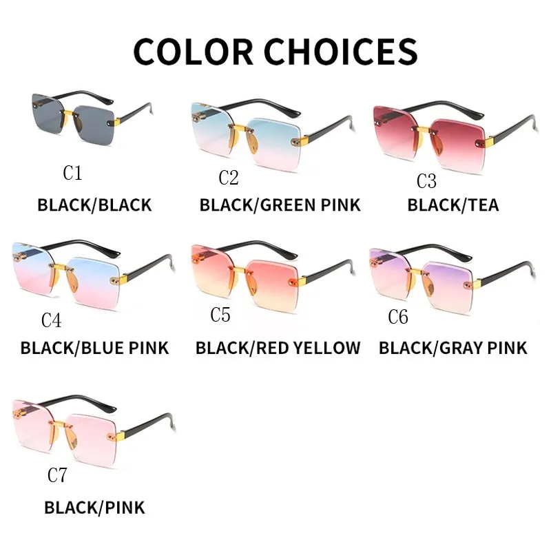 New Stylish Rimless Children Cat Eye Sunglasses Fashion Kid Square Pink Gradient Sun Glasses Boy Girl Goggle UV400 Eyewear
