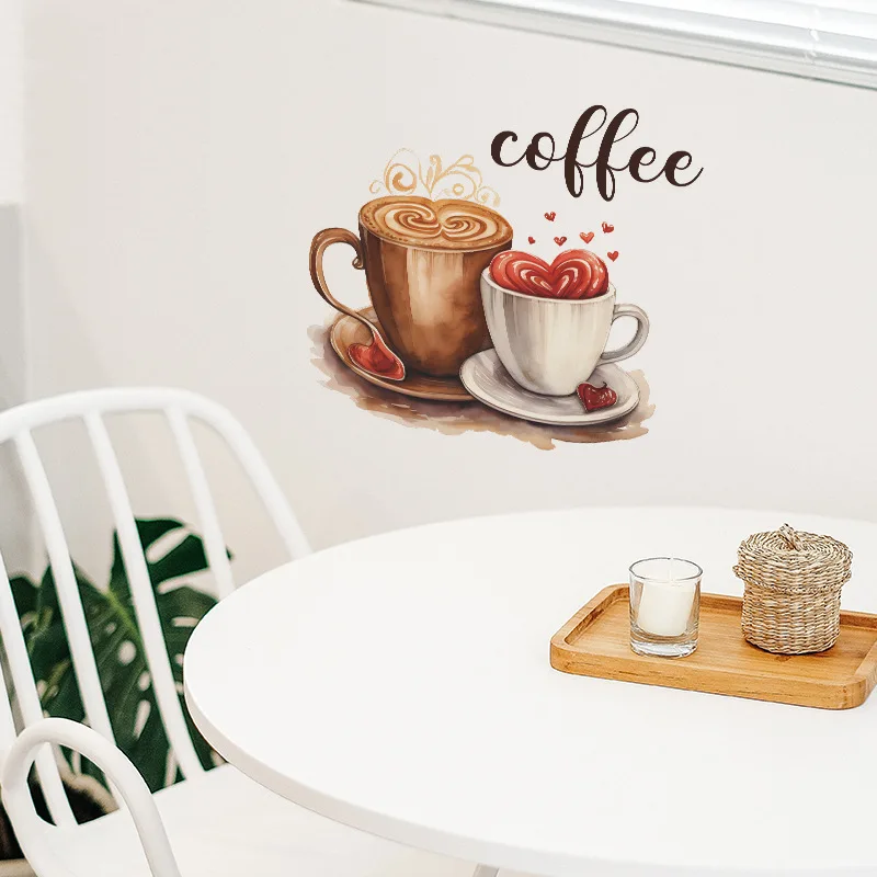 1PCS Personalized Creative Coffee Cup Wall Stickers Cafe Atmosphere Beautification Decorative Background Wall Stickers wall stickers