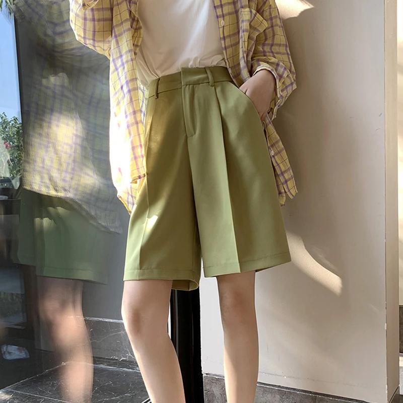 Fashion 2021 Summer Loose Shorts Women's Clothing High Waist Shorts Casual Harajuku Solid Color Student Suit Shorts Woman Clothe khaki shorts