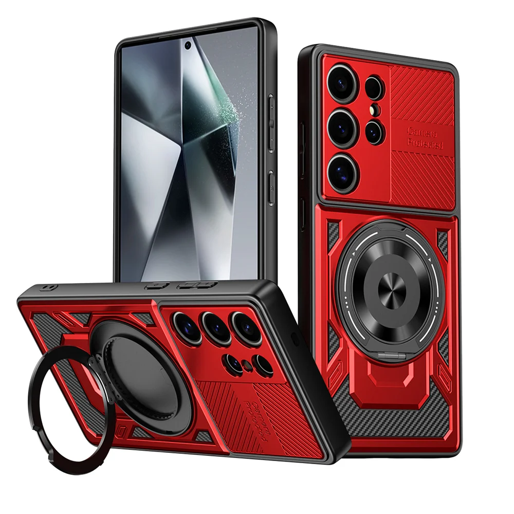 Carbon Fiber Magnetic Stand Phone Case with Spliced Armor Design