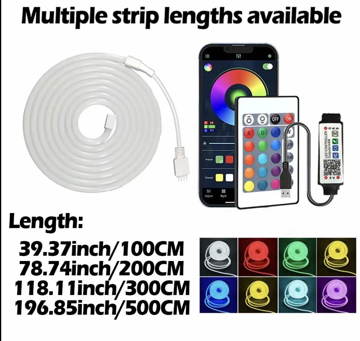 Tira de Luces LED de Neón Inteligente de 5V, RGB, Control por Aplicación Tuya, IP65 Impermeable, Cortable, Flexible, Colorida, para Decoración de Fiestas y Bodas