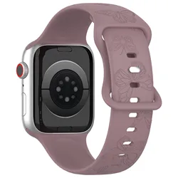 Vibrant Pattern Silicone Strap for Apple Watch - Adjustable Bracelet Band (Butterfly Purple)