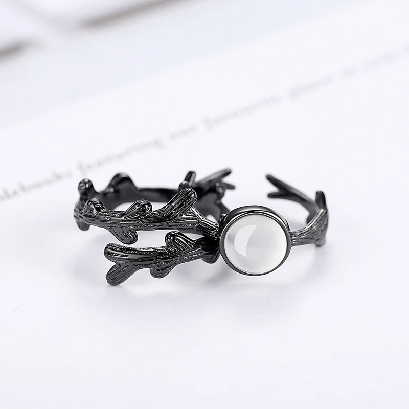 High Quality Gift Jewelry Lady's Fashion Opal Black Plant 925 Sterling Silver Couple Rings For Men XY0369