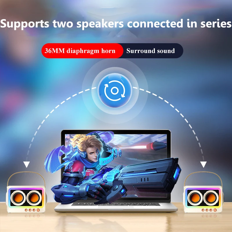 Portable Retro Bluetooth Speaker TWS Hifi Stereo Soundbar Subwoofer Wireless MP3 Music Player with Mic Support TF Card USB Play