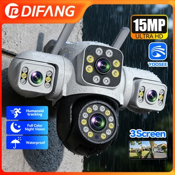 Yoosee 15MP WIFI Security Camera Outdoor AI Human Tracking 3 Lens 3 Screens 360° PTZ Surveillance Full Color Night Vision CCTV 1
