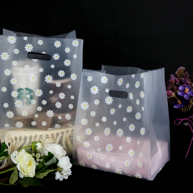 50Pcs/lof Transparent Flower Jewelry Plastic Bags with Handles for Wedding  Party Gift Packing Bags Store