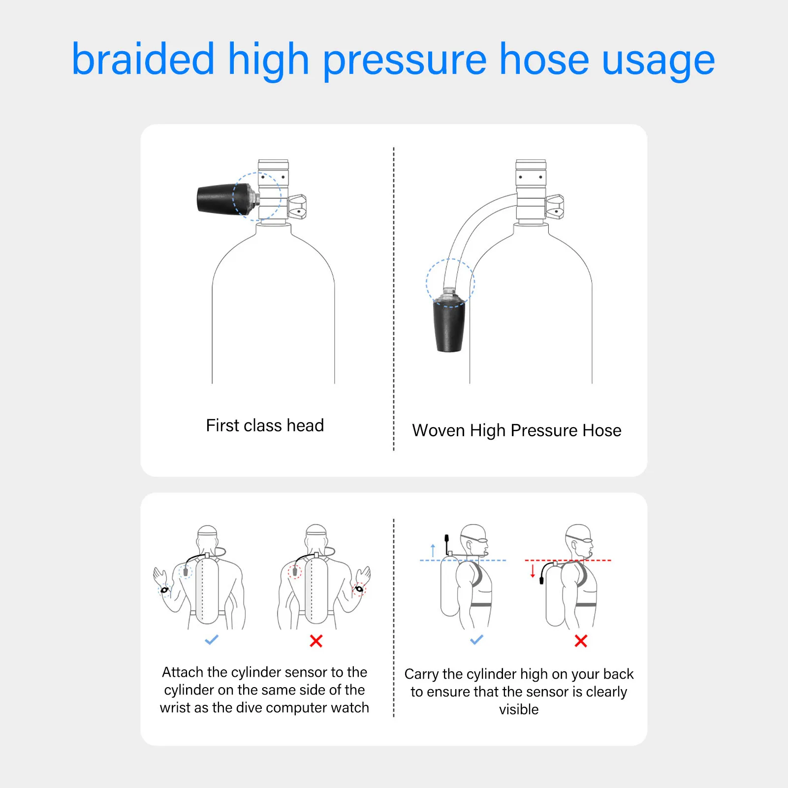 15cm 65cm 80cm Diving High Pressure Regulator Hose Professional Carbon Fiber Woven Flexible Safe Scuba Diving High Pressure Hose 6