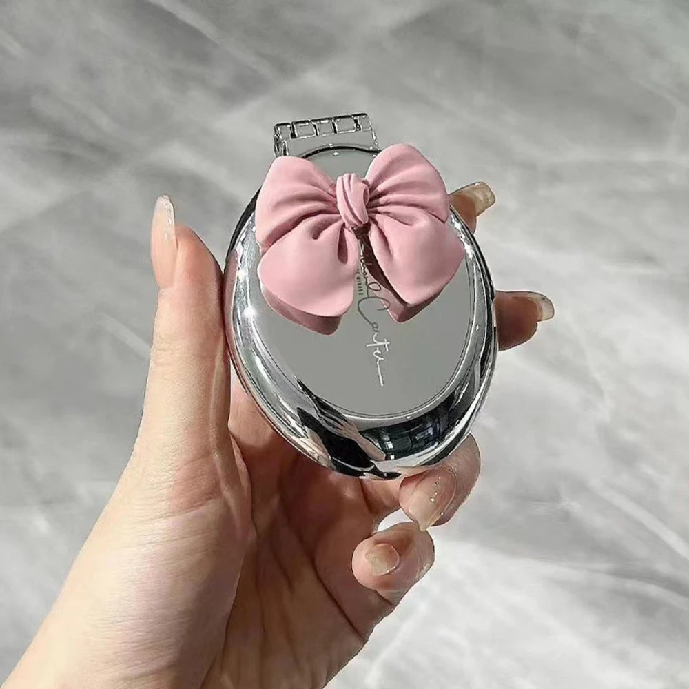 Fashion Mini Silver Pocket Mirror Portable Round Folding Comb Sweet Girl Travel Hair Brush With Mirror Styling Tools Accessories makeup mirror hand holding mirror