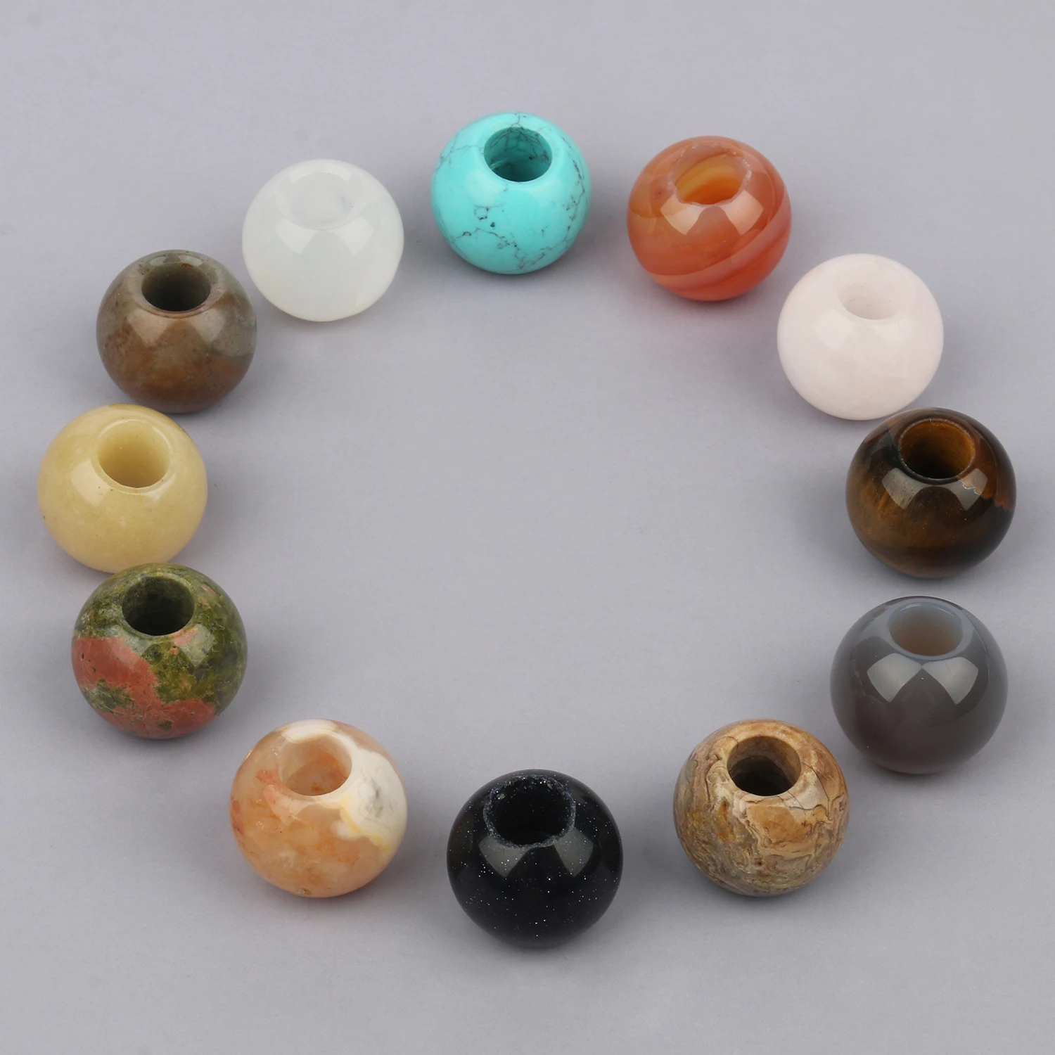 1Pcs Natural Stone Turquoise Tiger Eye Jaspers Round Loose Spacer Big Hole Beads For Jewelry Making Bracelet Necklace Earrings