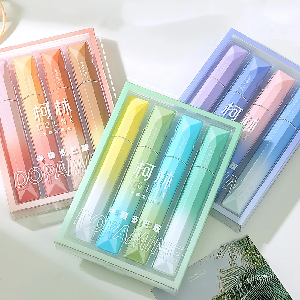 4pcs 도파민 컬러 형광펜 펜 세트 드로잉 그림 학교 F7511에 대 한 비스듬한 소프트 헤드 마커 라이너