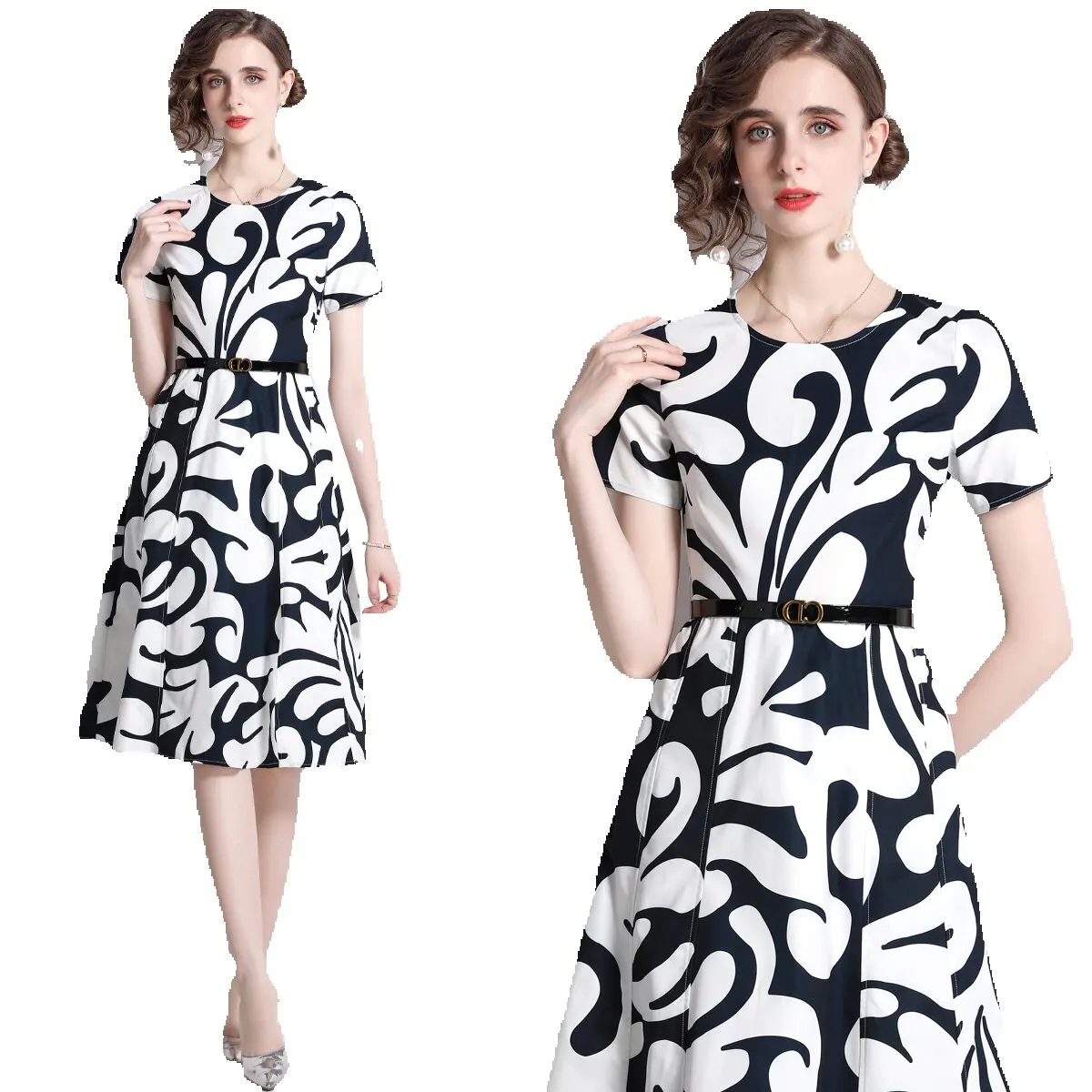 

Женское летнее платье-миди с коротким рукавом и цветочным принтом