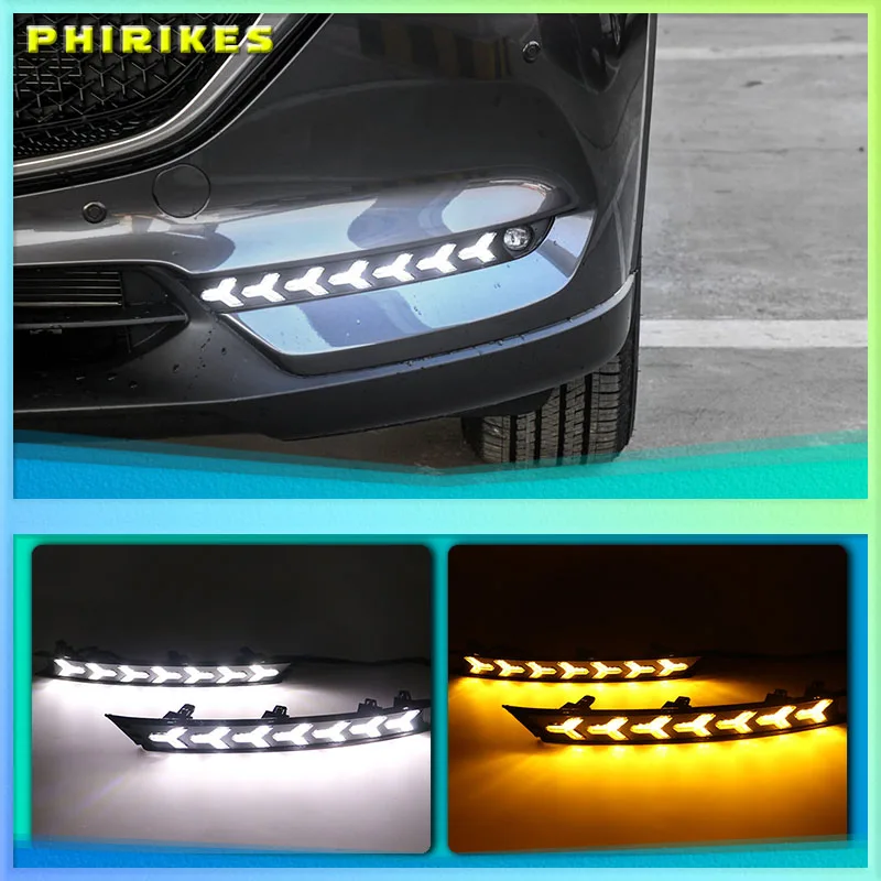 

2Pcs DRL 12V LED Daytime Running Light Fog Lamp Decoration For Mazda CX-5 CX5 2017 2018 2019 Flowing Turn Signal