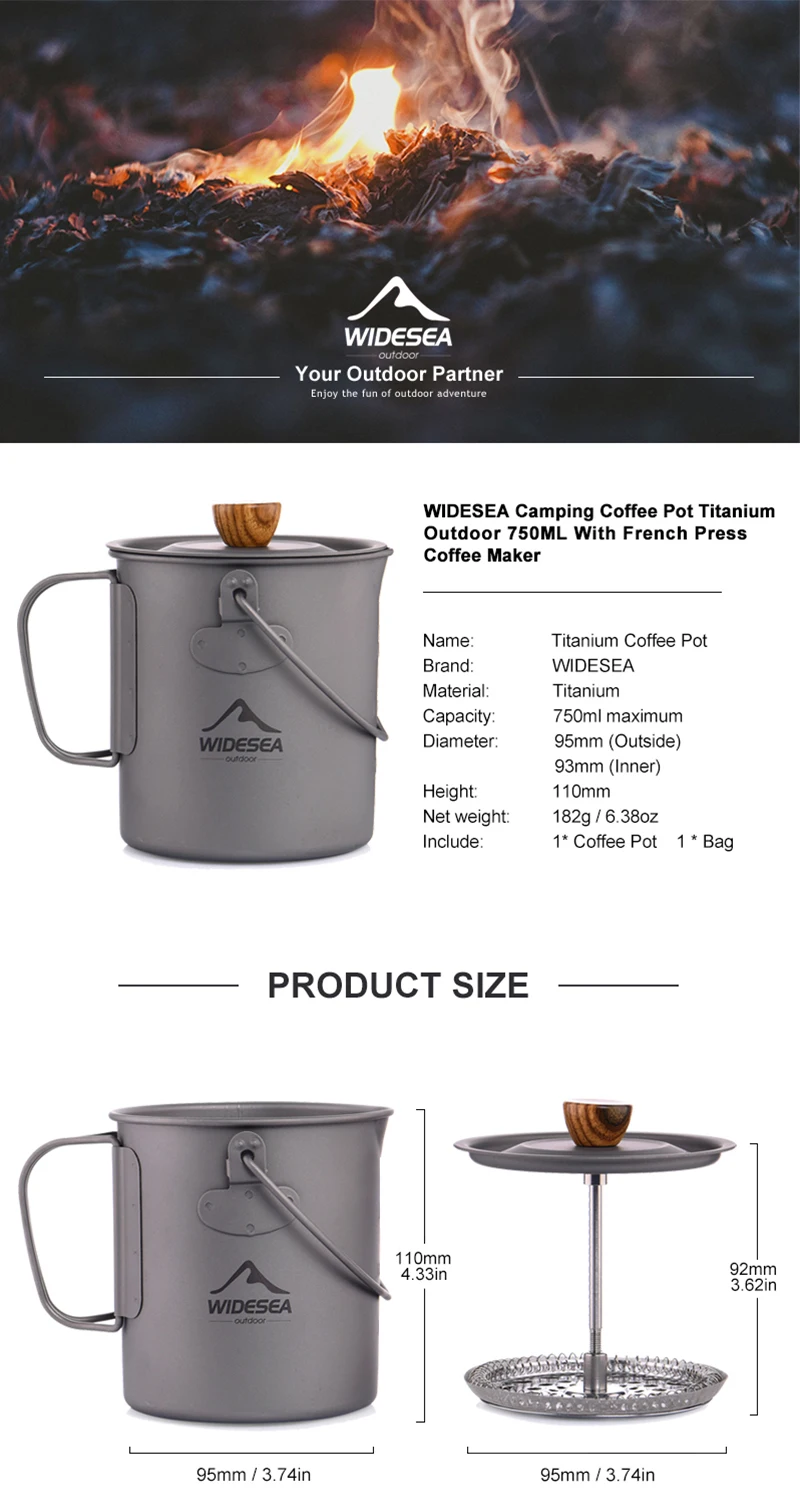Widesea Titanium Camping 750ML Coffee 