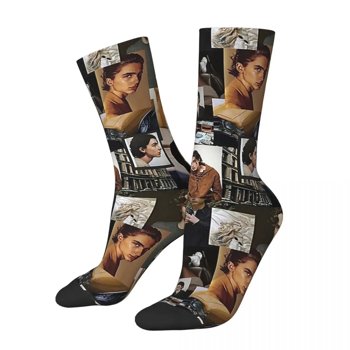 

Colorful Timothee Chalamet Collage Sports Socks Polyester Long Socks for Unisex Sweat Absorbing