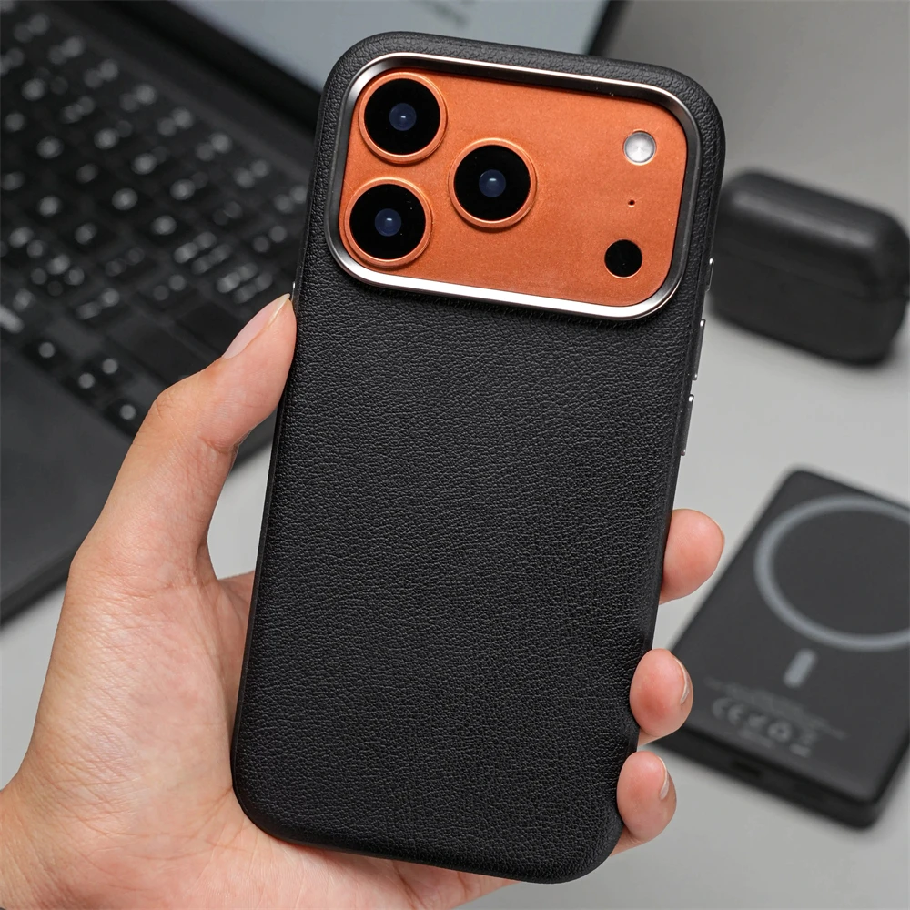 Luxurious PU Leather Magnetic Phone Case with Alloy Lens Cover & Camera Protection