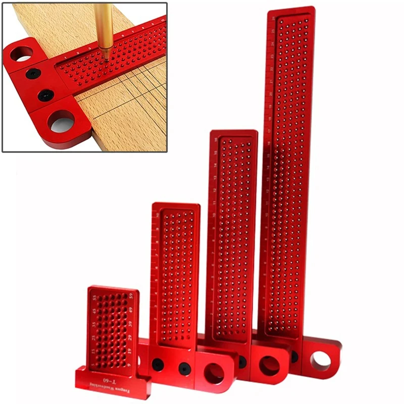 Woodworking Scribe 60-400mm T-type Ruler Hole Scribing Ruler Aluminum Alloy Line Drawing Marking Gauge DIY Measuring Tools