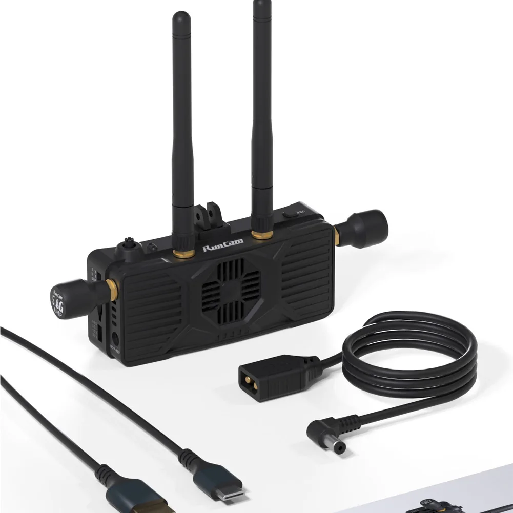 Récepteur numérique HD RunCam WiFiLink RX 9-30V (3-6S) pour drone FPV, montrant les ports d'entrée et la ventilation latérale