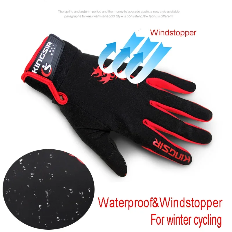 KINGSIR Winter Warm Bike Racing Gloves Full Finger Men MTB Cycling Gloves Suit for 8 Degrees Ciclismo M/L/XL/XXL 4