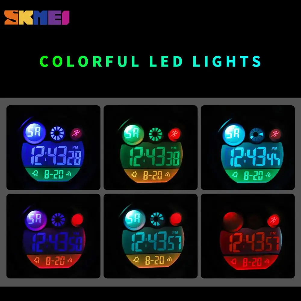 SKMEI Japan Digital movement Boys Girls Waterproof Sport Watches Colorful LED Light Camouflage Wristwatch For Children Kids