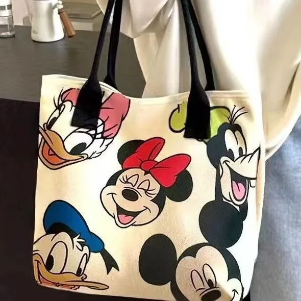 Disney Mickey Mouse Minnie Canvas Shoulder Bag Women Casual Tote Bag Student Class