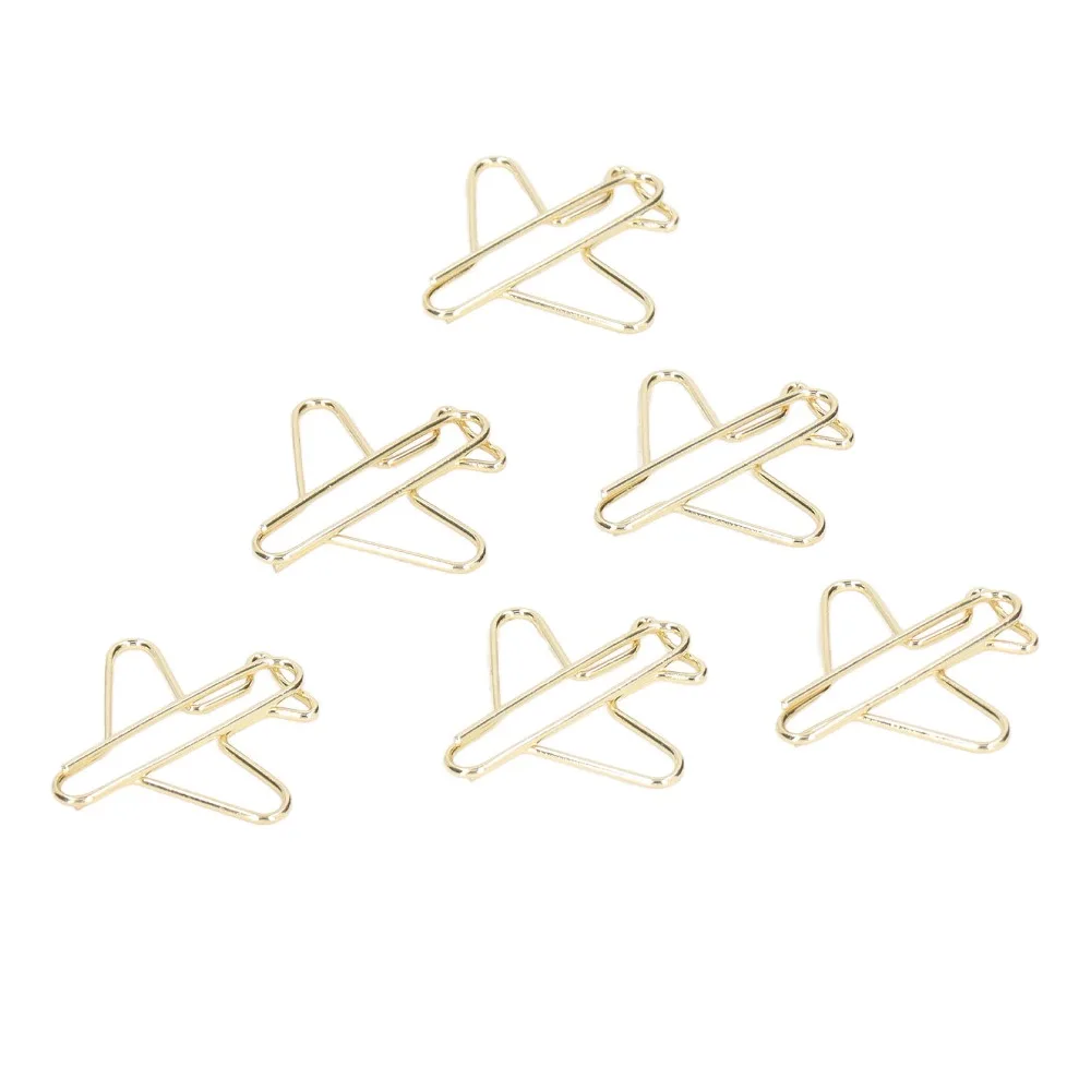 100PCS 재미 있은 항공기 모양의 종이 클립 골드 30*28mm 대형 바인더 클립 휴대용 미니 사이즈 금속 종이 클립 선물