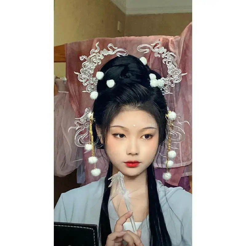 유니버설 3D 프린팅 요정 정령 아이스 소울 클라우드 패턴 헤어핀 반투명 UV 스팟