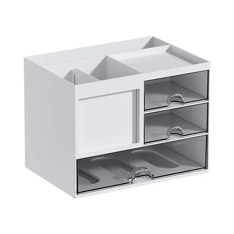 White Plastic Desk Organizer Storage Box For Stationery And Makeup